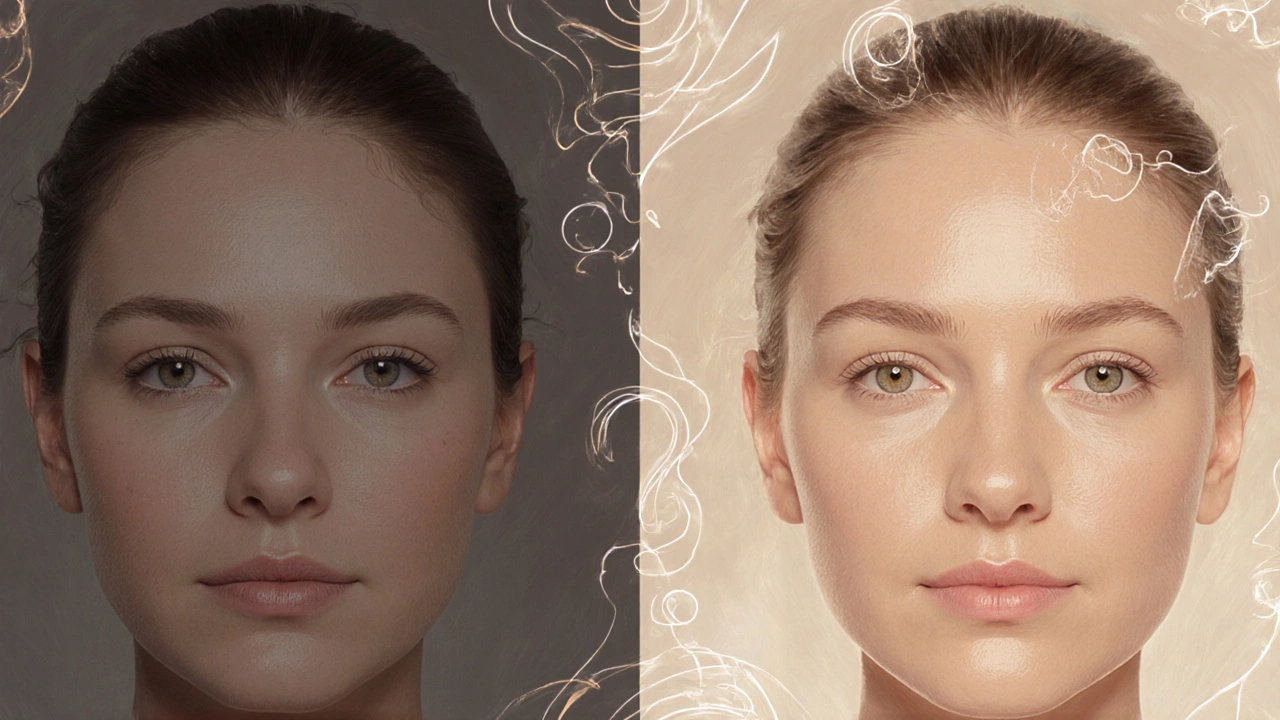 Портрет до и после: кожа стала упругой и сияющей.