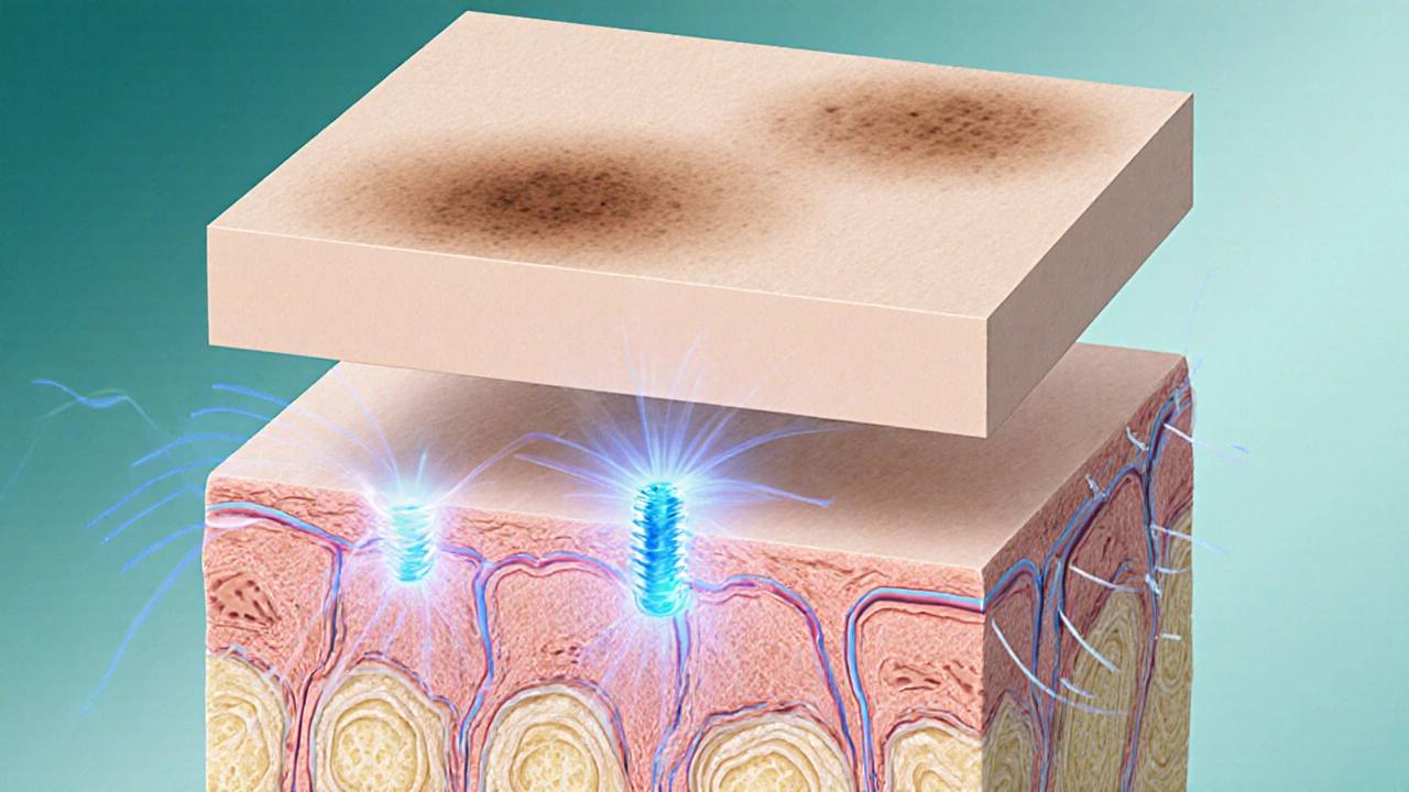 Схема кожи с восстановлением коллагена под воздействием радиочастоты