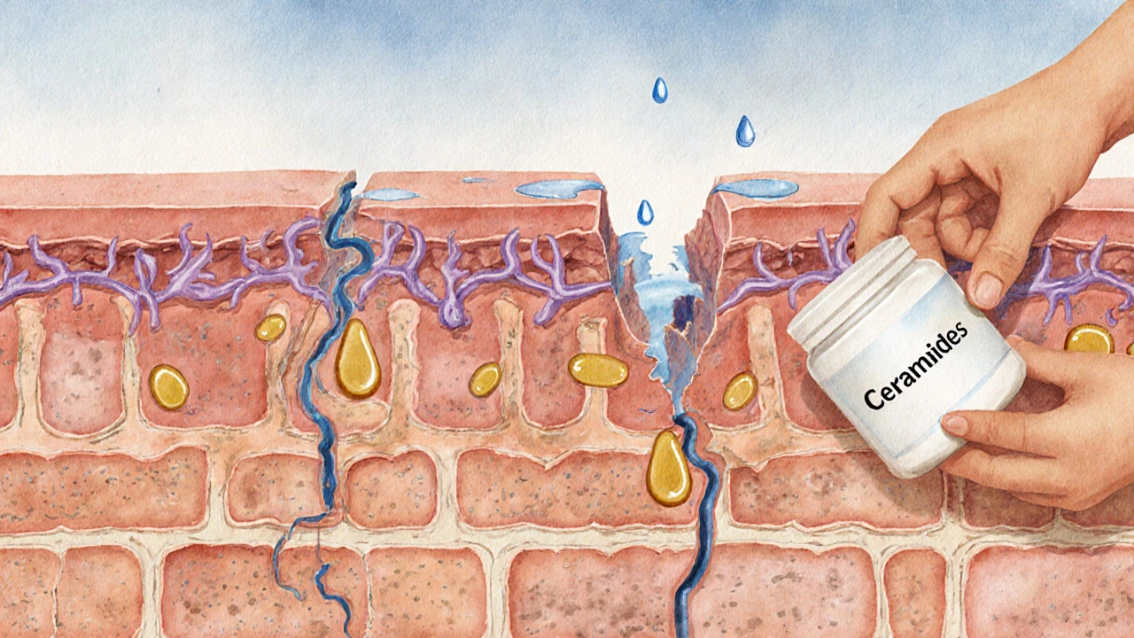 Схематичное изображение поврежденного кожного барьера в виде разрушающейся кирпичной стены