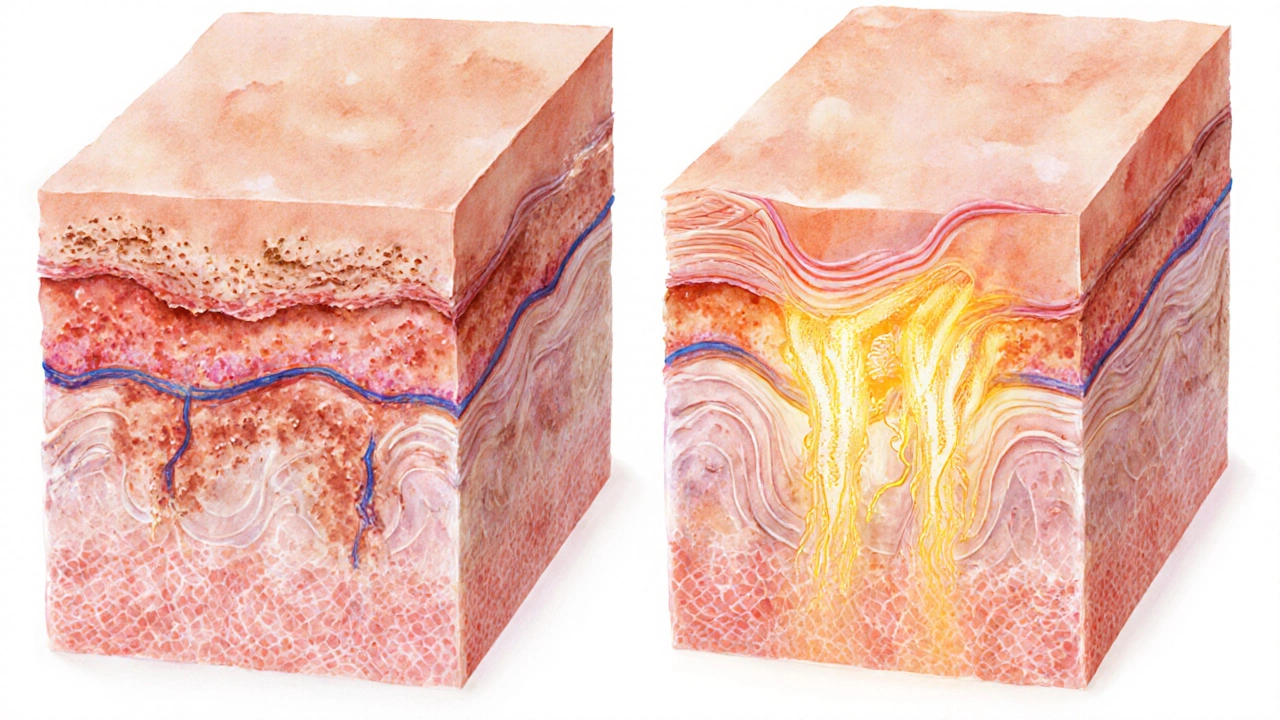 Сравнение глубокого и поверхностного воздействия лазера на кожу: аблятивный и неаблятивный типы.