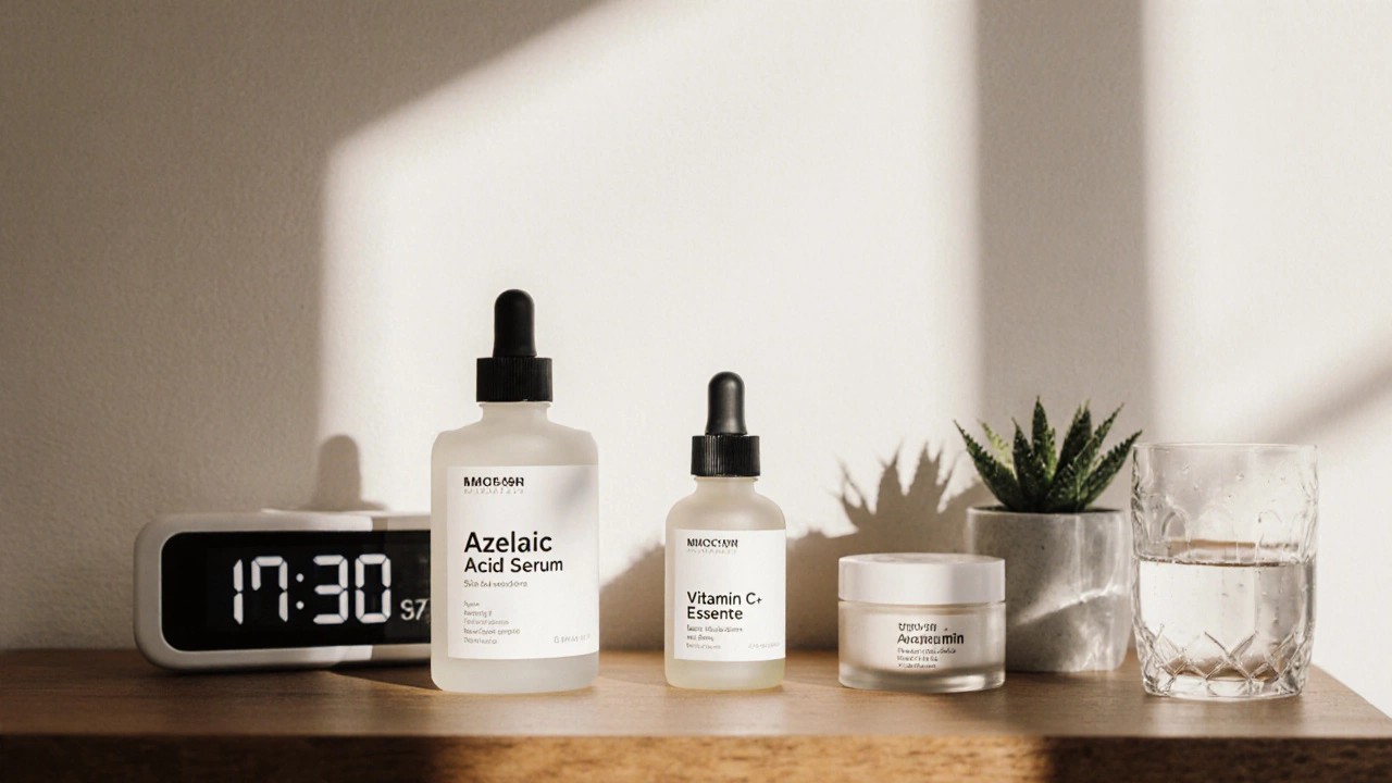 Утренний уход за кожей: сыворотки и кремы на фоне солнечного света