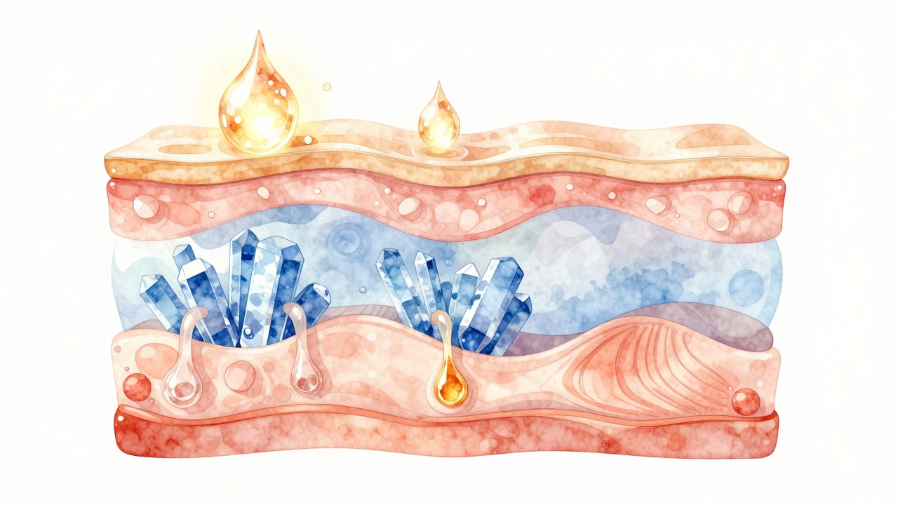 Три слоя кожи, иллюстрирующие поверхностный, средний и глубокий пилинг в водяных тонах.