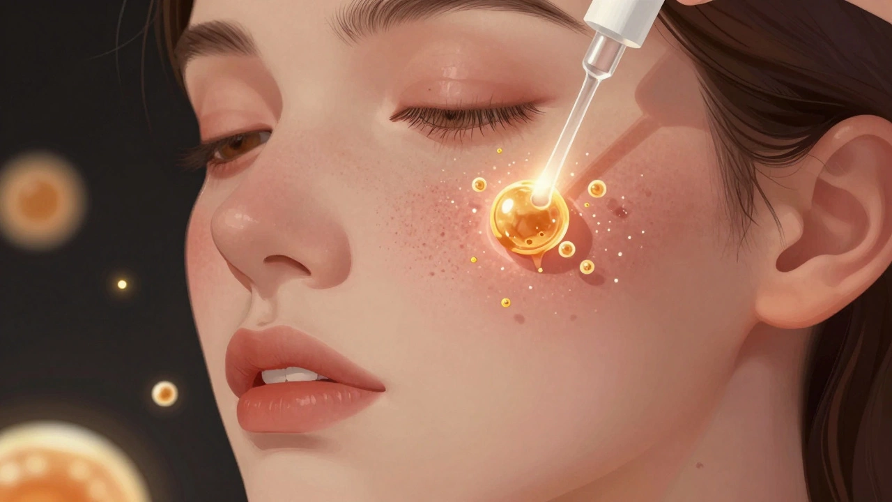 Абстрактное изображение салициловой кислоты, проникающей в поры и растворяющей комедоны.