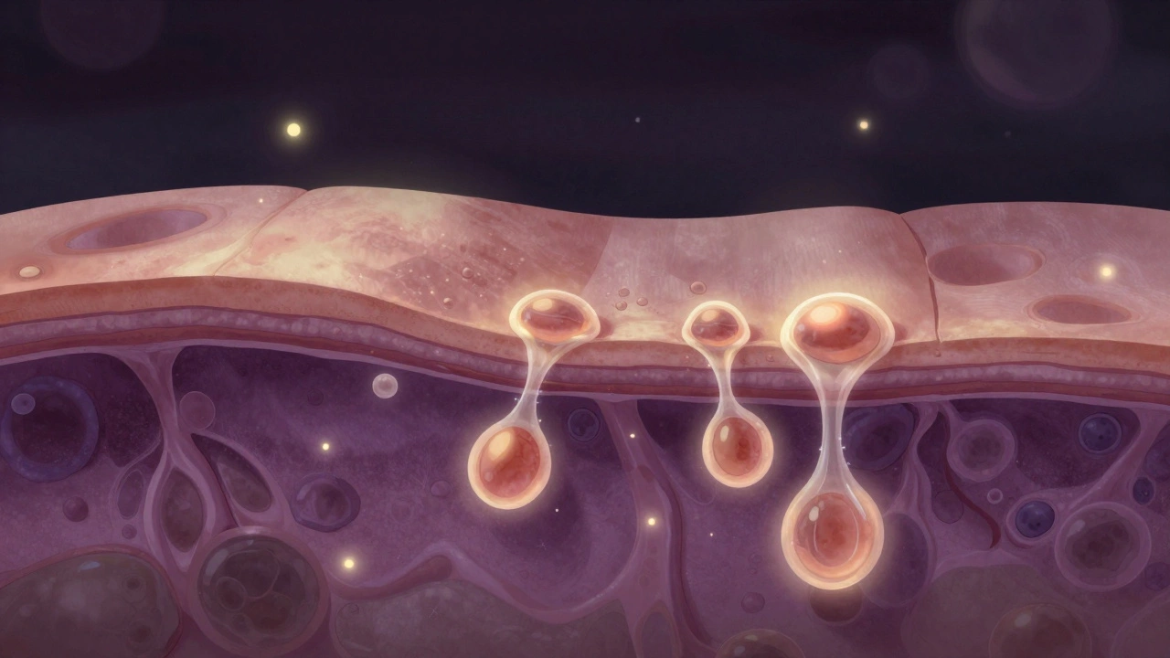 Микроскопическое изображение восстановления кожи ночью: коллаген и активные молекулы проникают в клетки.