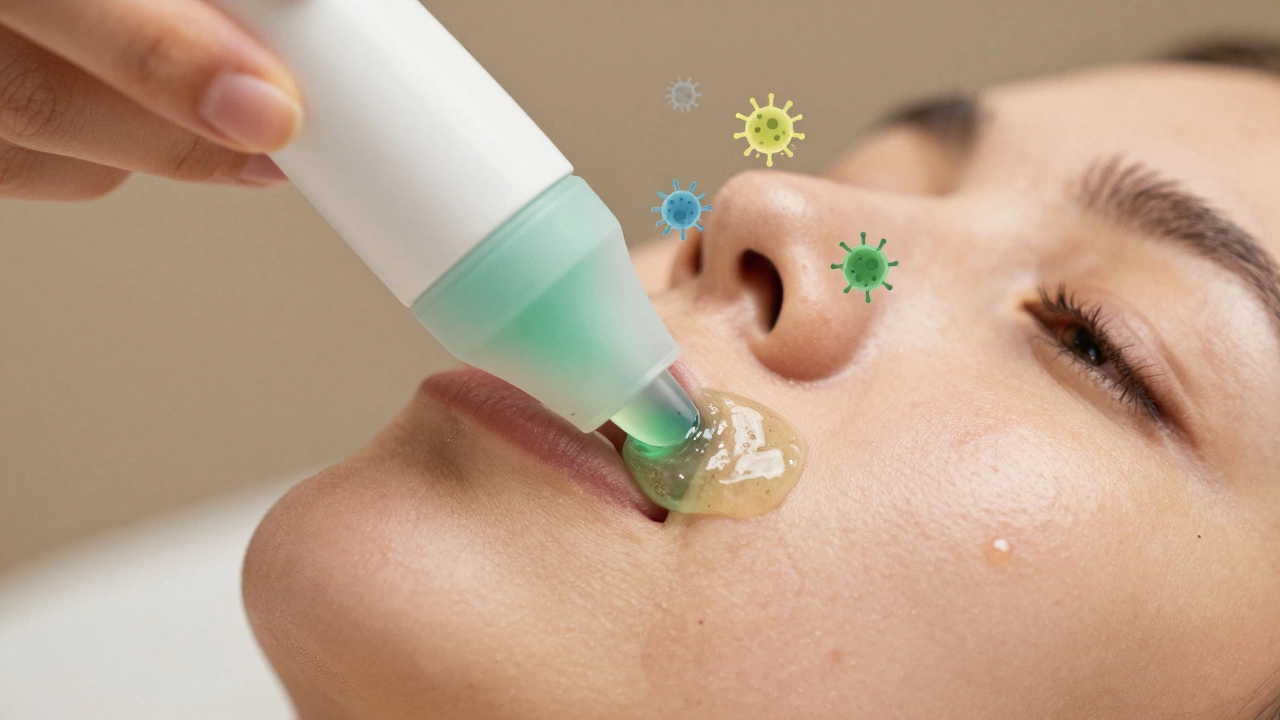 Вакуумная чистка с антисептическим гелем удаляет загрязнения из пор при акне.