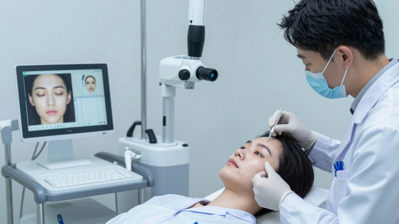 Врач-эстетист вводит филлер с использованием инъекций в медицинской клинике.